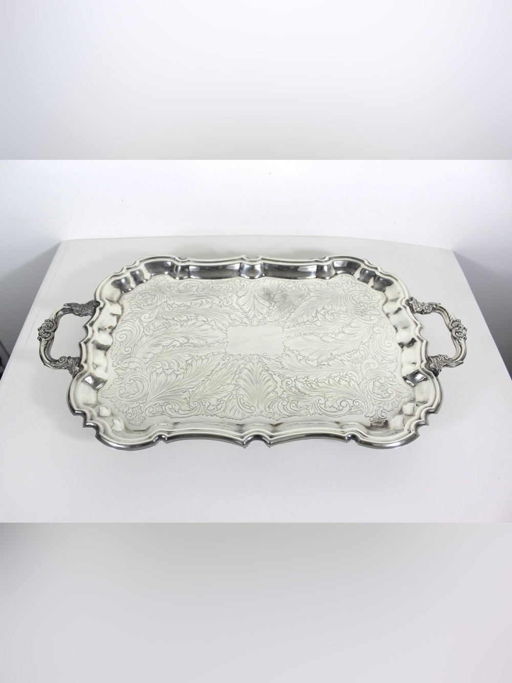 Extra Large Butler’s Tray Silver Plated Rectangular Platter Vintage Plate Ornate
